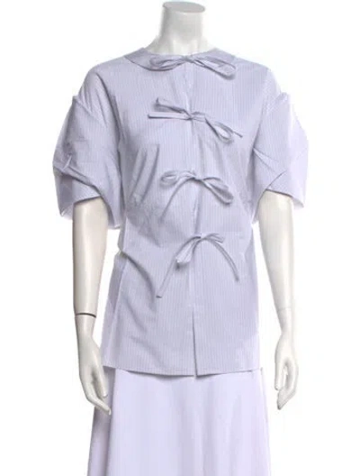 Pre-owned Eleph Tie Neck Short Sleeve Button-up Top W/ Tags In Gray