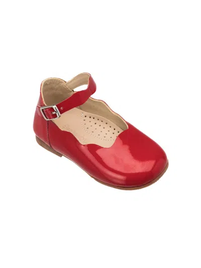 Elephantito Baby Girl's Ondina Scalloped Leather Ballet Flats In Red