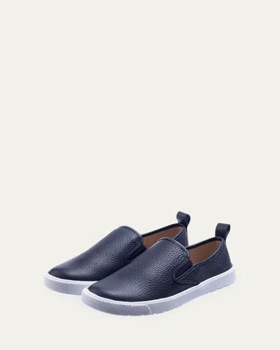 Elephantito Boy's Slip-on Leather Sneakers, Toddler/kids In Black