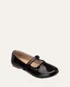 Elephantito Girl's Aria Scallop-trim Ballerina Flats, Baby/toddler/kids In Patent Black