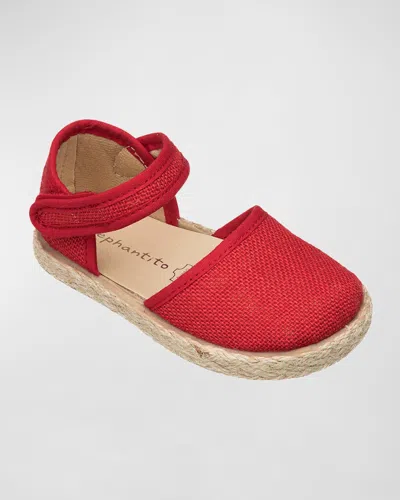 Elephantito Girl's Linen Classic Espadrille Sandals, Baby/toddler/kid In Red