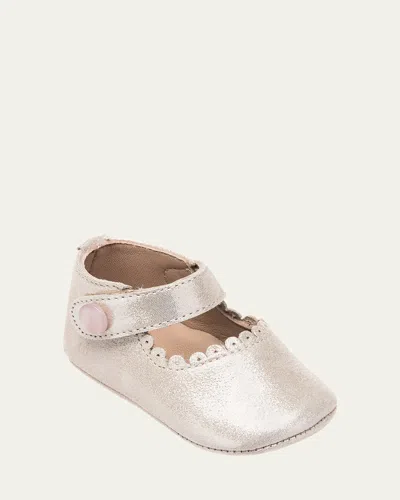 Elephantito Kids' Girl's Scalloped Leather Mary Jane, Baby In Metallic
