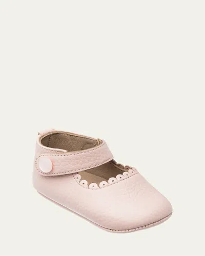 Elephantito Kids' Girl's Scalloped Leather Mary Jane, Baby In Pink