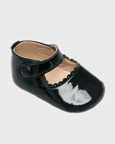 Elephantito Girl's Scalloped Leather Mary Jane, Baby In Patent Black