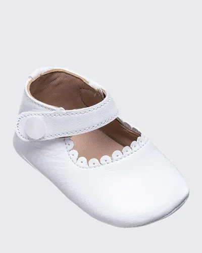 Elephantito Kids' Girl's Scalloped Leather Mary Jane, Baby In Ptn Black