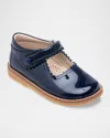 Elephantito Girl's Scalloped Leather Mary Jane, Toddler/kids In Patent Navy