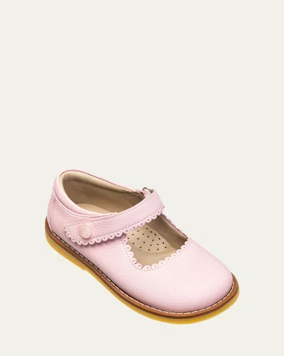 Elephantito Girl's Scalloped Leather Mary Jane, Toddler/kids In Pink