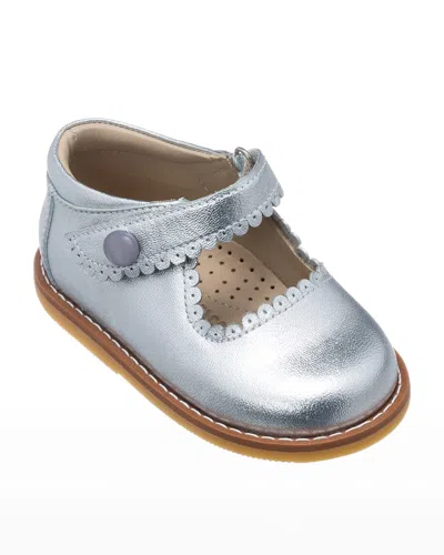 Elephantito Girl's Scalloped Leather Mary Janes, Toddler In Silver