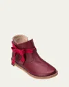 Elephantito Girl's Sunny Bow Leather Booties, Baby/toddlers In Red
