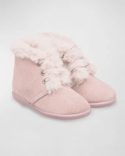 Elephantito Girl's Teddy Lace-up Booties, Baby/toddler/kids In Suede Pink