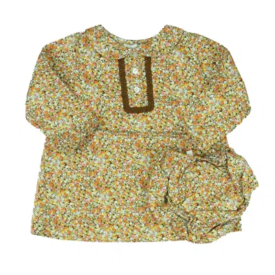 Elephantito Kids' Girls Brown Floral Dress In Yellow