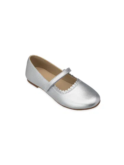 Elephantito Little Girl's & Girl's Aria Leather Mary Jane Flats In Silver