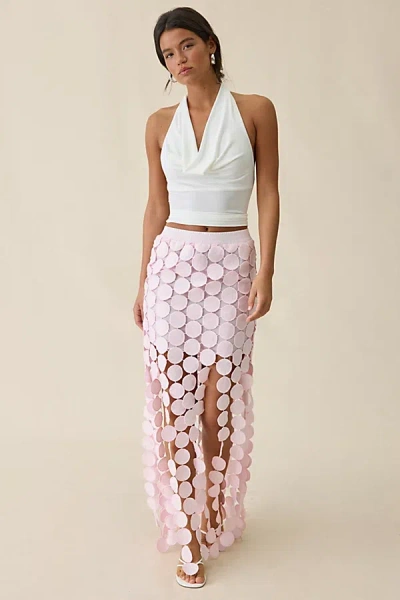 Elevator Disco Luna Disco Dot Fringe Maxi Skirt In Pink, Women's At Urban Outfitters