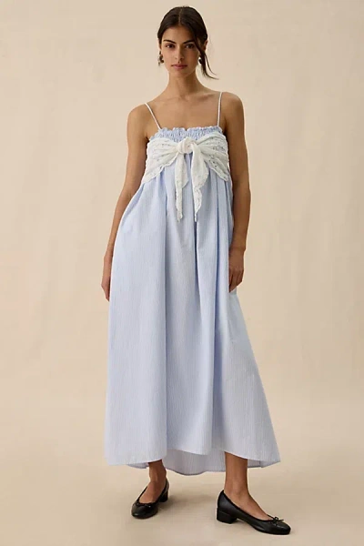Elevator Disco Momentum Tie-front Smocked Trapeze Maxi Dress In Light Blue, Women's At Urban Outfitters