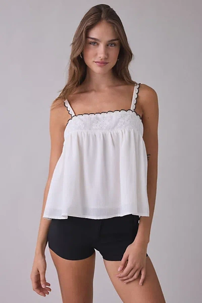Elevator Disco Wednesday Lace Trim Babydoll Tank Top In White, Women's At Urban Outfitters