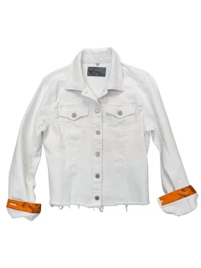 Elevazione Elevate Thyself Goyard Silk Scarf Jean Jacket In White Fringe