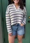 Eleven Eleven Casano Combo Stripe Pullover Sweater In Grey