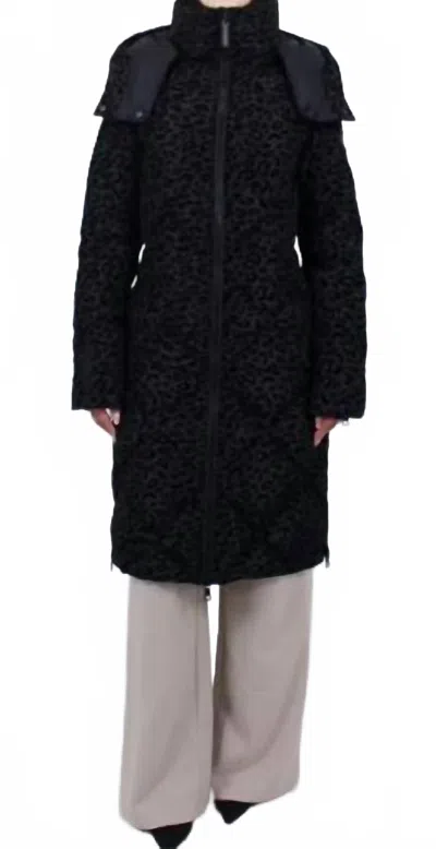 Eleven Elfs Saga Vegan Down Print Coat In Black Leopard