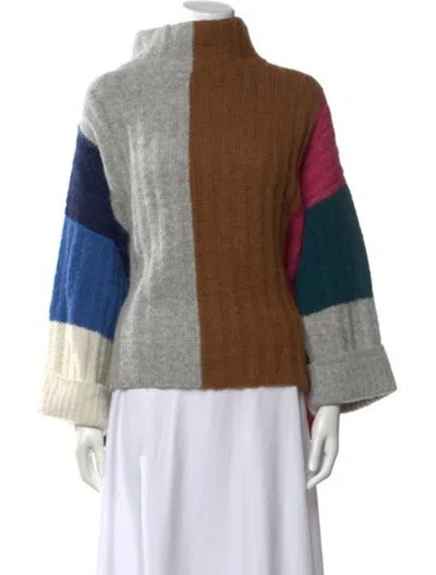Pre-owned Eleven Six Alpaca Colorblock Pattern Sweater In Blue
