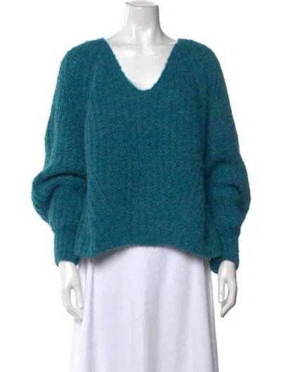 Pre-owned Eleven Six Alpaca V-neck Sweater In Blue