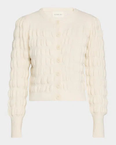 Eleven Six Anna Button-down Puffy Knit Cardigan In Ivory