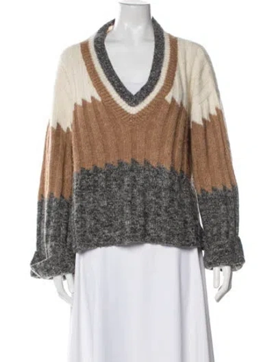 Pre-owned Eleven Six Baby Alpaca Colorblock Pattern Sweater In Neutral