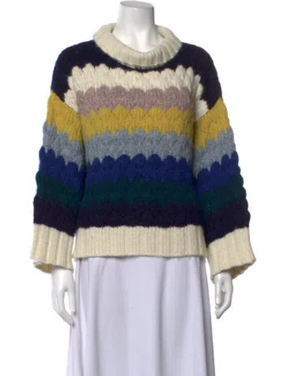 Pre-owned Eleven Six Baby Alpaca Striped Sweater In Blue