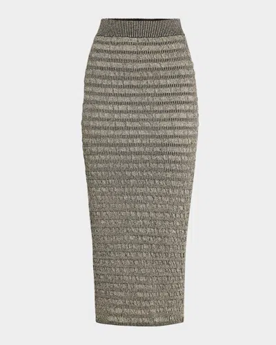 Eleven Six Carrie Textured Knit Midi Pencil Skirt In Black/gold Lurex