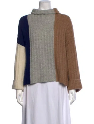 Pre-owned Eleven Six Colorblock Pattern Mock Neck Sweater In Neutrals