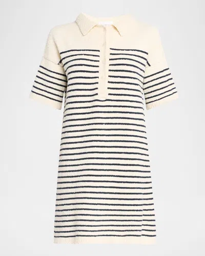 Eleven Six Edie Striped Boucle Mini Polo Sweater Dress In Ivory Navy Stripe