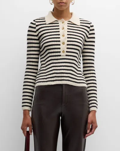 Eleven Six Elliot Stripe Knit Ribbed Sweater In Ivory Black Stripe