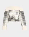 Eleven Six Faye Striped Boucle Crop Cardigan In Ivory Navy Stripe