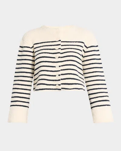 Eleven Six Faye Striped Boucle Crop Cardigan In Ivory Navy Stripe
