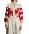Eleven Six Isla Stripe Cardigan In Ivory/rosso In Neutral
