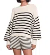 ELEVEN SIX LAYLA CREW SWEATER IN IVORY AND NAVY STRIPE