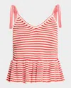 Eleven Six Mali Striped Knit Peplum Cami In Ivory Rosso Stripe