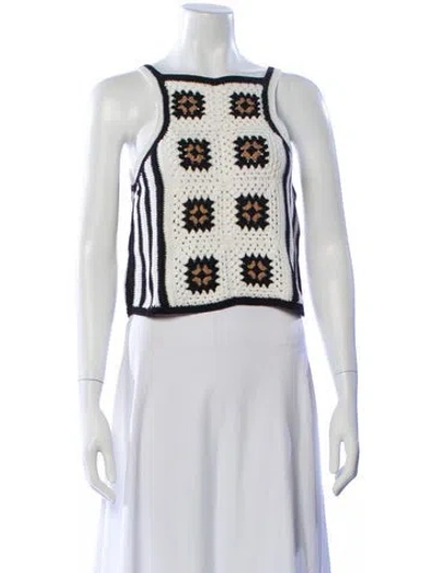 Pre-owned Eleven Six Patterned Square Neckline Top In White