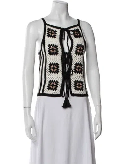 Pre-owned Eleven Six Patterned Tie Neck Top In Black/white