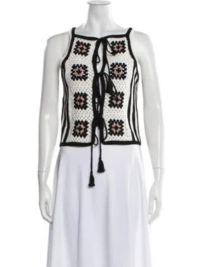 Pre-owned Eleven Six Patterned Tie Neck Top In Black/white