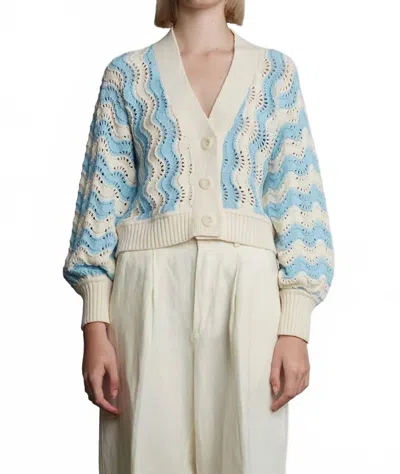Eleven Six Peruvian Cotton Chevron Cardigan In Ivory Sky Blue In Multi