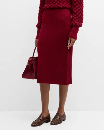 Eleven Six Pia Ribbed Straight Midi Skirt In Claret