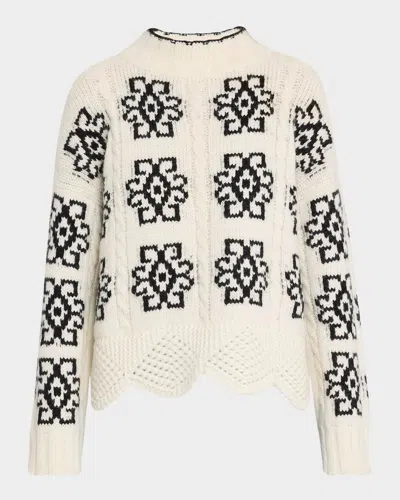 Eleven Six Sienna Cable-knit Intarsia Sweater In Ivory/black