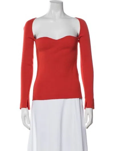 Pre-owned Eleven Six Square Neckline Long Sleeve Top In Red