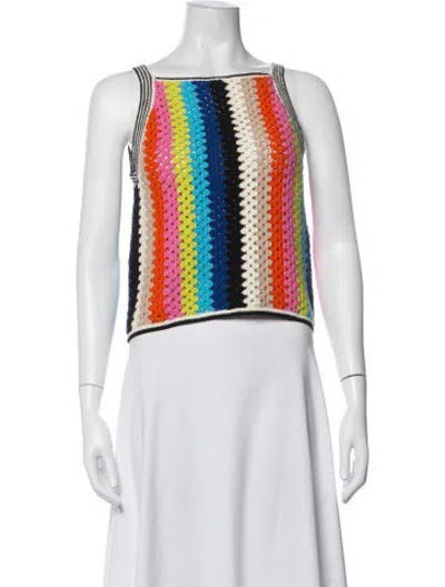 Pre-owned Eleven Six Striped Square Neckline Crop Top In Blue/green/neutrals