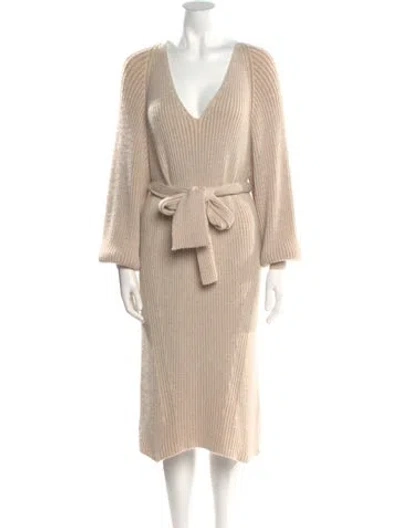 Pre-owned Eleven Six V-neck Midi Length Dress In Neutral
