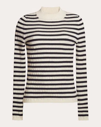 Eleven Six Women's Clara Stripe Seersucker Cotton Mock Neck Sweater Cotton/elastane In White