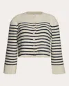 Eleven Six Women's Faye Stripe Bouclé Cotton Button-up Top Cardigan In Ivory/navy Stripe