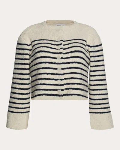 Eleven Six Women's Faye Stripe Bouclé Cotton Button-up Top Cardigan In Ivory/navy Stripe