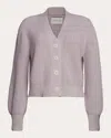 Eleven Six Women's Isla Ribbed Cotton Blouson-sleeve Crop Cardigan In Purple