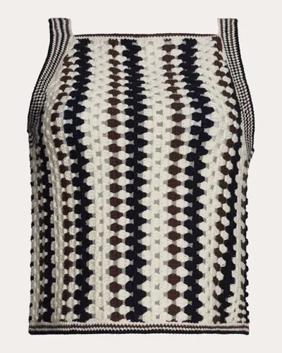Eleven Six Women's Kerry Stripe Crochet Cotton Tank Top In Ivory/espresso/black